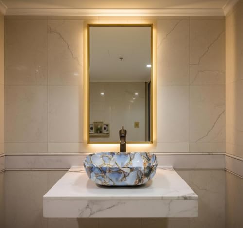 Image of OSOSAM Premium Designer Table Top Ceramic Wash Basin /Vessel Sink with Slim Rim for Bathroom (18 x 13 x 5.5 Inch) (OS-154)