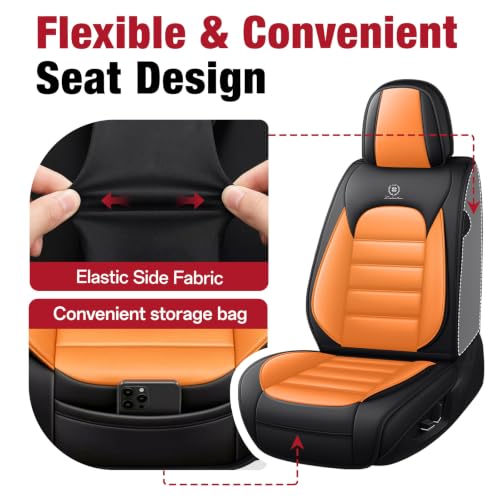 Image of Leather Front Seat Covers for Toyota Camry 2015-2026, Black-Orange