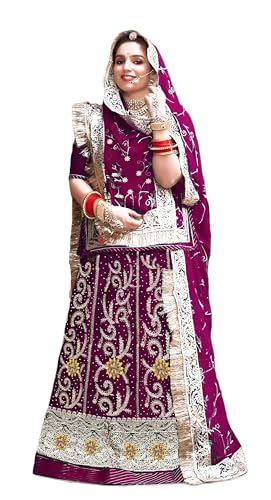 Image of Fancy Heavy Embroidery Work Shimmer Silk Semi-stitched Rajputi Poshak For Women Rajasthani Lehenga Choli