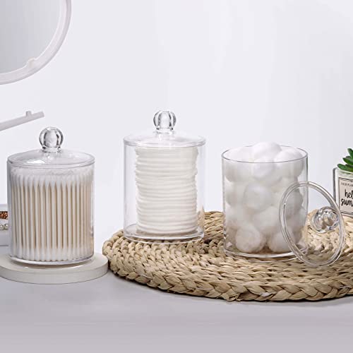 Tbestmax 3 Pack Cotton Swab Ball Pad Holder, 12 Oz Qtip Apothecary Jar Clear Makeup Organizer, Bathroom Containers Dispenser #TOP6
