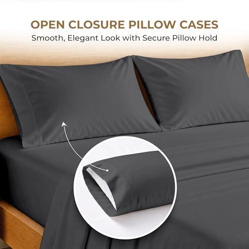 Image of SGI bedding RV Short Queen Sheet Set 60x75, 600 TC Egyptian Cotton, 4 Piece Luxury Hotel Collection, Ultra Soft & Breathable, Fits RV Mattress Camper & Trailer, 15 Inch Pocket, Dark Gray