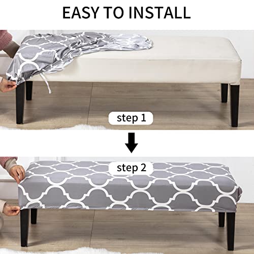Dining Room Bench Covers Stretch Spandex Upholstered Bench Slipcover Thicker Printed Non Slip With Security Straps Rectangular Bench Protector For Bedroom Living Room,Light Gray #TOP4