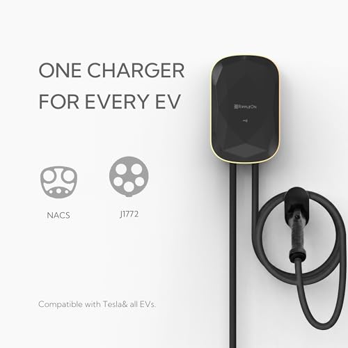 Image of RIPPLEON Level 2 EV Charger - Dual Plug Type Universal Wall Connector Nema Plug-in - Compatible for All North American EVs - 40Amps 240V Tesla Wall Charger, UL, FCC, Satin Black