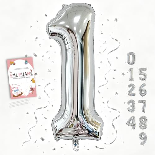 Image of 40 Inch Silver Number 1 Balloon,1st Birthday Decoration Boys Girls