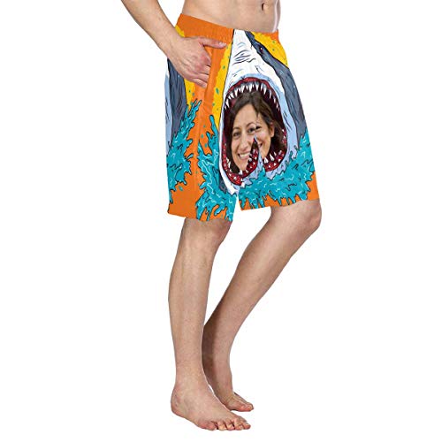 Faces Customized Men's Print Swim Trunks Photo Shark Quick Dry Beach Shorts