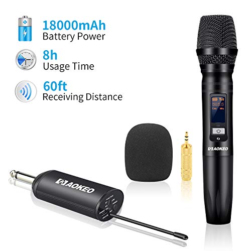 Aokeo Wireless Microphone-UHF Dynamic Handheld Mic System with Rechargeable Receiver. Apply to Computer,Karaoke,Conference,DJ,Church,Wedding,On