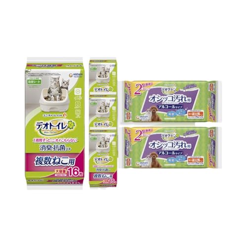 デオトイレ 複数ねこ用 消臭抗菌 シート 16枚×4 デオクリーン オシッコ汚れ おそうじ ウェットティッシュ 大判 (25枚×2個P)×2 ペットシーツ ペットシート トイレ 猫 ペット 清潔 ユニチャーム 愛猫用 ペット用品