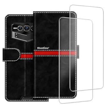 ESACMOT Capa de celular compatível com Doogee V Max Plus + [pacote com 2] película protetora de tela, capa protetora magnética de couro premium para Doogee V Max Plus (16,7 cm) preta