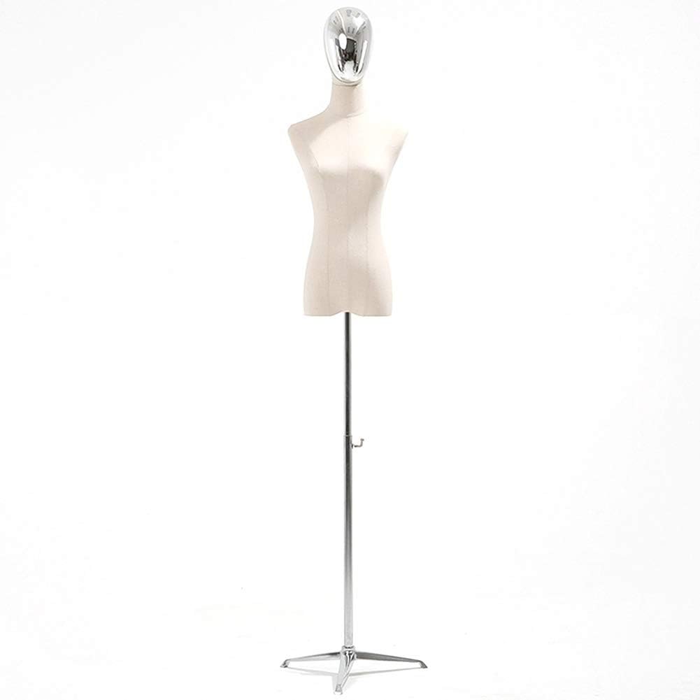 Female Mannequin Dress Form with Silver Metal Base Stand and Head, for Heavy Bridal Gown Wedding Dress Clothing Display, Off White (Tripod Base Stand S)