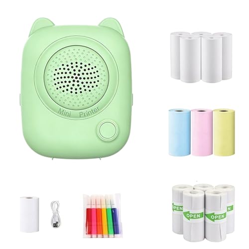 Image of Bxiadbzl AI Voice Powered Sticker Maker for Kids, Wireless 2.4G WiFi Inkless Pocket Thermal Note Label Printer,Mini Portable Printing Machine for DIY Coloring (Green)