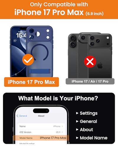Image of Vihibii for iPhone 17 Pro Max Case with Stand & Camera Control, [Compatible with Magsafe], Full Lens Protection & Military Grade Protection, Translucent Slim Non-Slip Phone Cover, 6.9 inch 2025, Blue