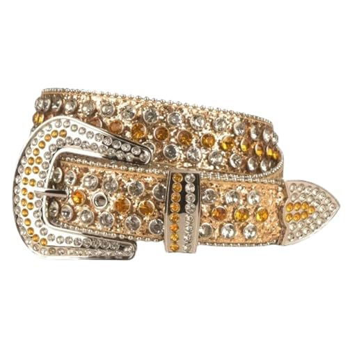 Rhinestone Studded Belt for Men Women, Western Cowboy Cowgirl Bling Sequin Leather Strap with Crystal and Diamond