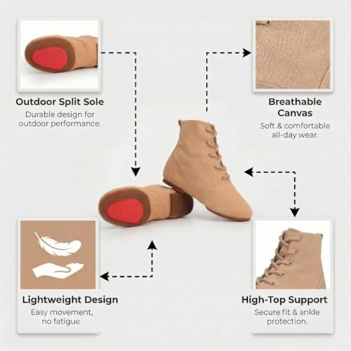 Image of MSMAX Womens Jazz Dance Boots Lace Up High Top Character Shoes for Women - Split Sole Ankle Boots for Jazz, Theater, Stage Performance & Costume