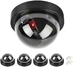 TIMESETL 4PCS Dummy Camera, Hemisphere Dome Camera Fake Security Camera with Flashing Red Light with Security Alert Sticker Decals, Fake Outdoor Camera for Home Security