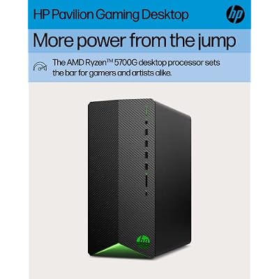 HP Pavilion Gaming Desktop, AMD Ryzen 7 5700G Processor, NVIDIA GeForce RTX 2060 graphic, 16 GB RAM, 1 TB SSD, Windows 11 Pro (TG01-2460, shadow black)