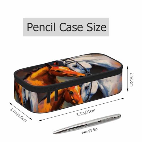 Image of Horses Pencil Case Organizer Brown Horse White Horse Animal Art Stationery Box Makeup Box School Supply for Boy Girl Men Women