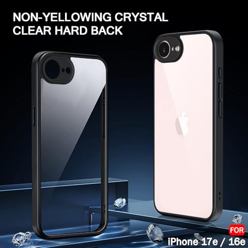 Image of TheGiftKart for iPhone 16e / iPhone 17e Case, Hard Clear Back Cover, Non-Yellowing Back, Raised Bumps for Camera & Screen Protection, Hybrid Protective Transparent Cover Case (PC & TPU, Black Sides)