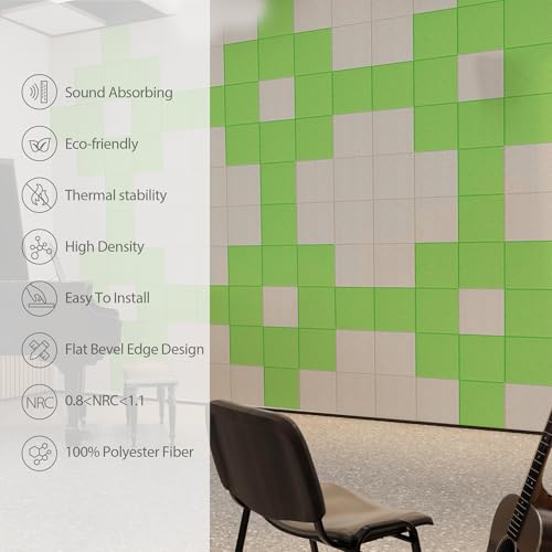 Image of 12 Pack Square Acoustic Panels Self Adhesive Sound Proof Foam(Fruit Green)