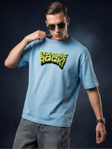 Image of Veirdo Men's Oversized T-Shirt | 240 GSM | Pure Cotton | Drop Shoulder | Round Neck | Half Sleeve Graphic Puff Print | Summer Casual Streetwear Loose Fit Tee