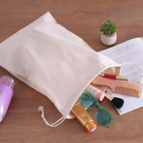 Image of Popular Handicrafts Organic Cotton Dust Proof Storage Bags with Drawstring - Toy - Shoe - Travel - Cloth Bag for Handbags, Purses, & Sneakers - Lint - free Beige (3 Bags - 15 inchx12 inch)