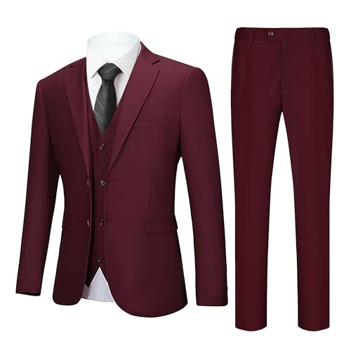 Men's 3 Pieces Slim Fit Suit One Button Notch Lapel Jacket Vest Pants Set Solid Wedding Business Tuxedo Suits