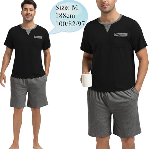 Enjoyoself Men's Summer Short Sleeve Cotton Pyjama Sets Comfy Loungewear Sleepwear with Drawstring Shorts4