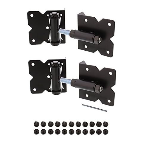 7Penn Self-Closing Black Gate Hinge 2-Pack with Installation Screws and Swing Adjuster Tool - Outdoor Vinyl/Wood Fence Cover