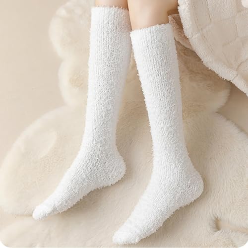 3 Pairs Fluffy Knee High Socks Long Winter Warm Socks Soft Fuzzy Thick Socks Christmas Slipper Socks Black White Khaki4
