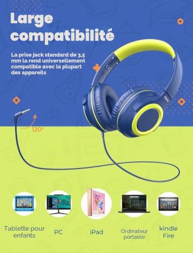 Casque audio enfants iClever HS22 pour protéger l'audition sur tablette
