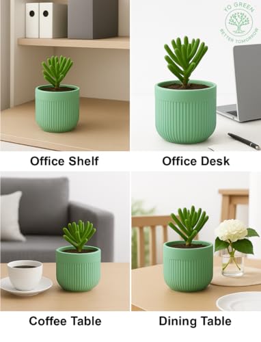 Image of Yo Green Ceramic Planters - Succulent & Indoor Plant Pot, Decorative Cartoon Doll Planter for Home Office Desk, Small Flower Pot for Succulents, Cactus, Herbs