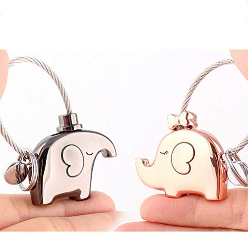 1 Pair Keyring Kissing Elephants Keychian for Couple Lovers, Sweet Gift for Valentines Day, Birthday, Wedding, Zinc Alloy Key Chain Shiny Black and Rosegold - Image 4