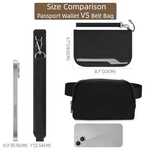 ZOPPEN Passport Holder Family Women/Men, Travel Wallet RFID Passport Wallet Travel Essentials Documents Organizer Zipper Case with Removable Wristlet Strap, Black