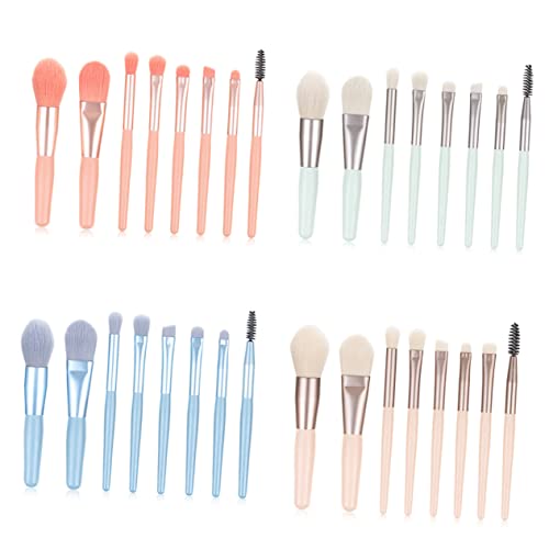 SAFIGLE 8Pcs Matte Wooden Handle Makeup Brush Set with Soft Bristles for Powder Application Light Blue Cosmetics Brush Kit for Professional and Daily Use