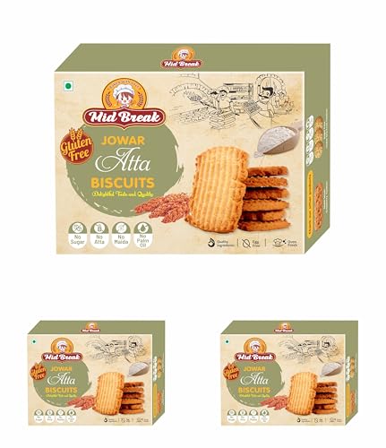 Image of Mid Break Jowar Atta Biscuits | Millets Cookies | Gluten Free | Maida and Egg Free Snack With Jaggery & Palm Oil | Oven Fresh Biscuit | High In Fiber, Protein & Wholesome Nutrition | 600g | Pack of 3