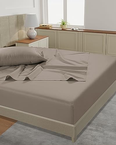 Image of LANE LINEN 100% Cotton Full Size Sheet Sets - 450TC Sateen Weave - Hotel Luxury Bedding, Soft Feel & Comfortable for Everyday Sleep - Snugly Fits Matresses Upto 15'' Deep - Oeko TEX Certified - Taupe