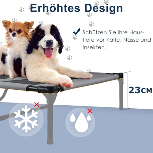 UISEBER Hundebett Erhöhtes Haustierbett 122 x 92 x 102 cm Hundeliege Outdoor mit Überdach für große Hunde bis 60 kg Wasserdicht Hundebetten für Innen und Außen Grau +Schwarz【XL】