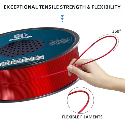 Image of Geeetech TPU Filament 1.75mm, 1KG (2.2lbs) Spool - 95A Flexible 3D Printer Filament with High Elasticity, Dimensional Accuracy ±0.03mm, Fits Most FDM Printers, Clear Red