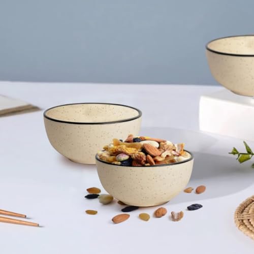 Image of Ceramic Bowl Set | 4-Piece Lightweight Crockery for Daily Use | Ivory White Ramen & Snack Bowls (150ml Each) | Elegant Microwave & Dishwasher Safe | Perfect Christmas & New Year Gift