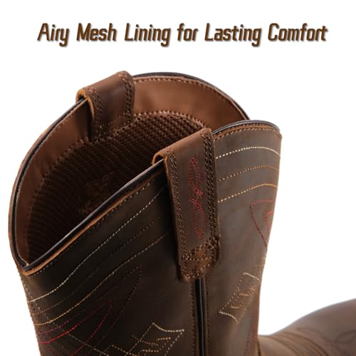 Image of SUREWAY Cowboy Boots For Men - Mens Square Toe Western Boot,Oil /Slip Resistant,Durable Fashionable Classic Pull on 10 Inch Boots Mid Calf Wellington Boots