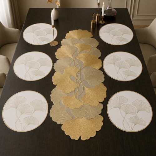 Image of Dakshya Industries PVC Waterproof Round Table Placemats & Table Runner Combo | 6 Round Mats (38 x 38 cm) + 1 Runner (91 x 33 cm) | Heat Resistant, Washable, Non Slip (Avirex)