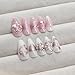 Pink Press on Nails Short Almond Fake Nails 3D Heart Pearl with Rhinestones Glitter Designs Silver Star Stick on Nails Flower Charm Full Cover Glue on Nails Cute Bow False Nails for Women Girls 24Pcs