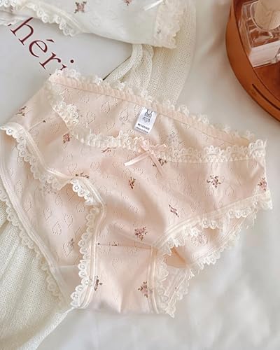 Floral-print Cotton Panties for Teen Girls Cottagecore Underwear Ruffle Trim Mid Waist Briefs Light-colored Crotch4