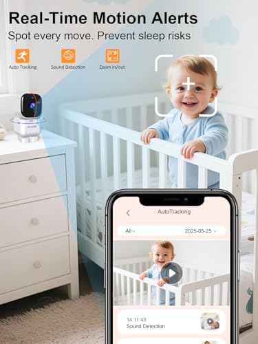 Image of Smart Baby Monitor with App & 5 inch Screen, Dual Mode (2.4 GHz WiFi Phone Access & Secure No-WiFi), Auto Motion Tracking PTZ Camera, 36H Battery, Night Vision, Cry /Temp Alerts
