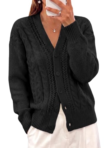 Astylish Womens Knit Open Front Button Down Cardigan Sweaters Black Large