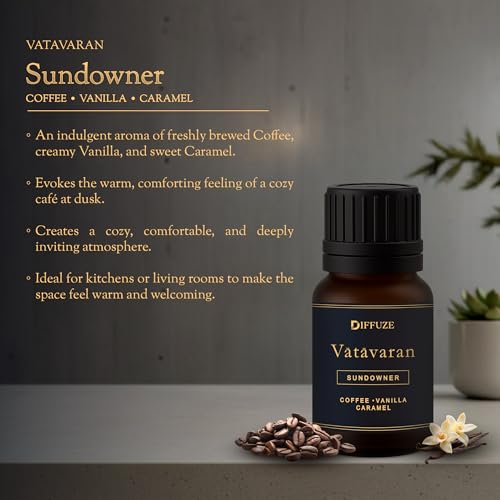 Image of DIFFUZE Essential Oil Set - Indulgence Duo - 2 x 15 ml (Sundowner & Moonlit Musk) | Coffee, Vanilla, White Musk & Caramel Fragrance Oils for Diffuser, Bedroom & Gifting | Long-Lasting Warm Aroma for Home