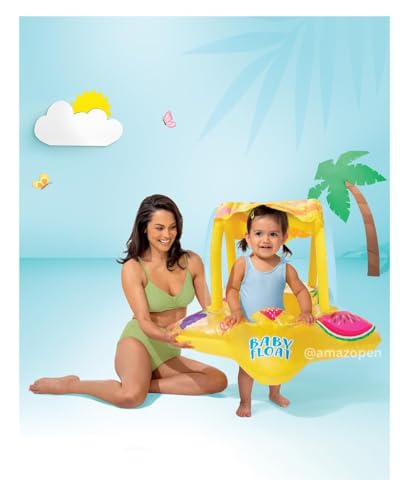 Image of 81x79cm Air Float with Sunshade Roof | PVC Floaty with Seat and Backrest for Kids 1-2 Years Old | Inflatable Sunroof Star Float - Pack of 1