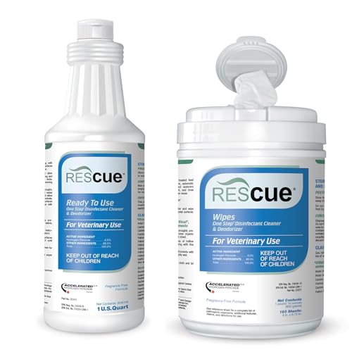 REScue Canister Wipes & RTU 32oz Disinfectant – Disinfectant Cleaner for Vet Use, Designed to Clean Kennels, Litter Boxes & More
