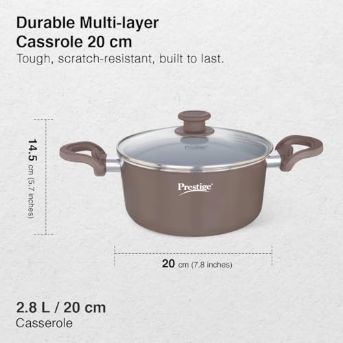 Image of Prestige Ceraglide Duo Casserole 20cm /2.8L with Glass Lid Non-Stick Ceramic Coating|Works On Gas & Induction|High Heating|Cool Touch Handle|Grey