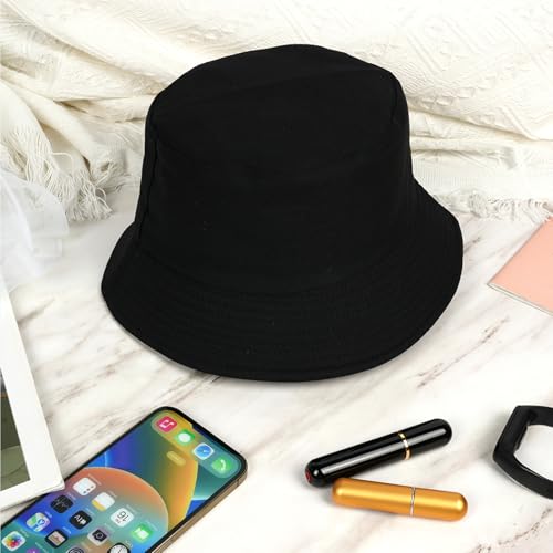 flintronic Fischerhut Bucket Hat, Unisex Baumwolle Smiling Face Hut, Faltbarer Fischerhüte, Outdoor Sommerhut Sonnenhut, Reversibel Freizeithut für Wandern Camping Reisen Angeln (Schwarz)