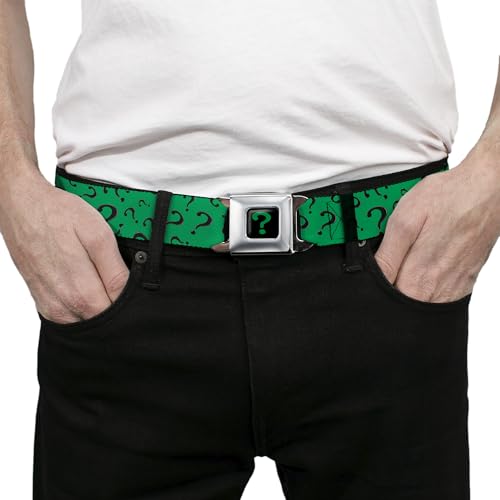 Buckle-Down Seatbelt Belt - Question Mark Scattered3 Dark Green/Black - 1.0" Wide - 20-36 Inches in Length3